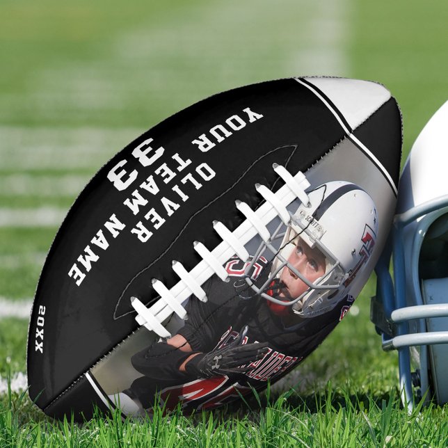 Ballon De Foot Noir Blanc Nom Numéro Équipe Photo Football (Créateur téléchargé)