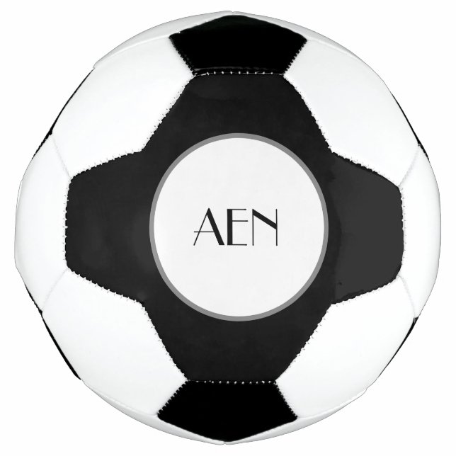 Ballon De Foot Noir Gris Blanc Monogrammé  (Devant)