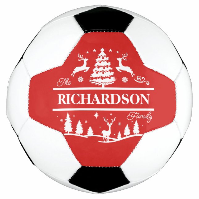 Ballon De Foot Nom de famille personnalisé de Noël rouge | Vacanc (Devant)