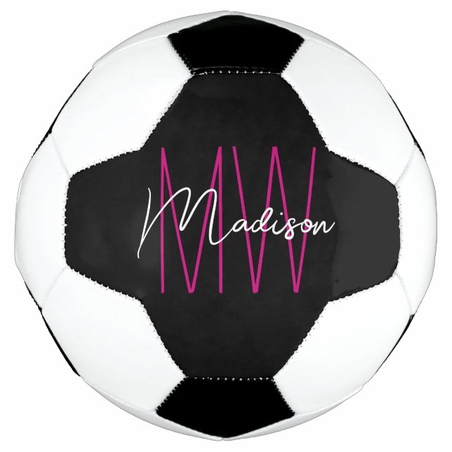 Ballon De Foot Nom de script de monogramme moderne noir rose (Devant)