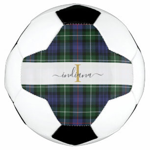 Ballon De Foot Nom de script monogrammé Carreaux Tartan violet ve