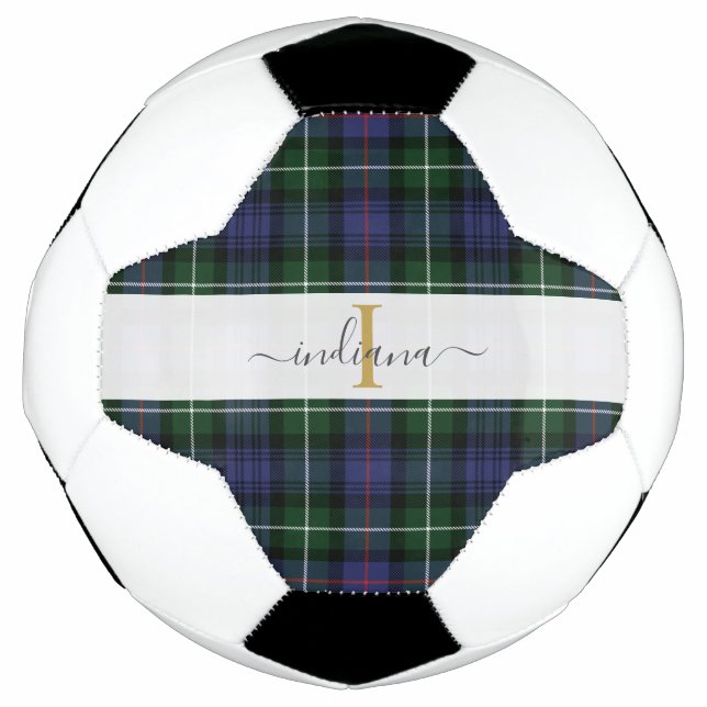 Ballon De Foot Nom de script monogrammé Carreaux Tartan violet ve (Devant)