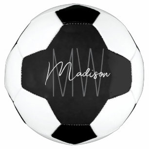Ballon De Foot Nom du monogramme moderne Script noir blanc