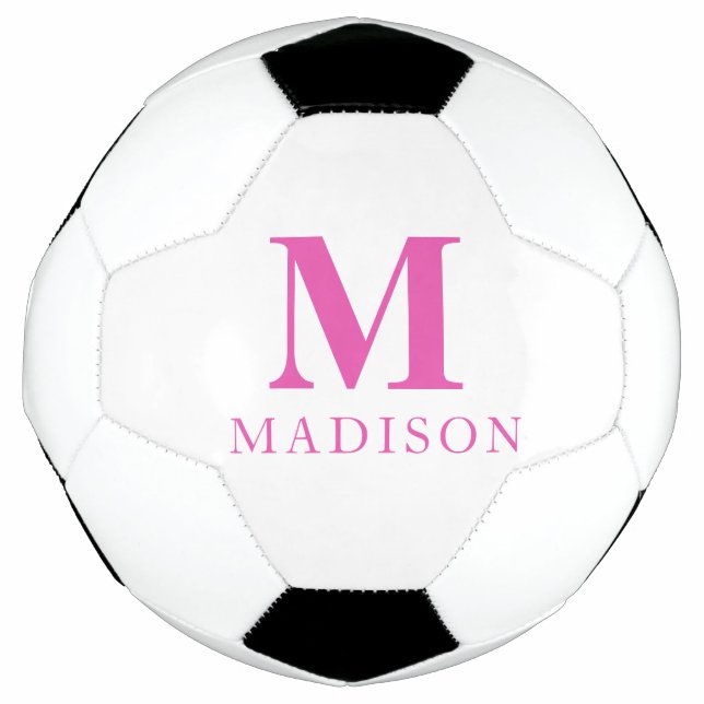 Ballon De Foot Nom du monogramme personnalisé rose chaud (Devant)