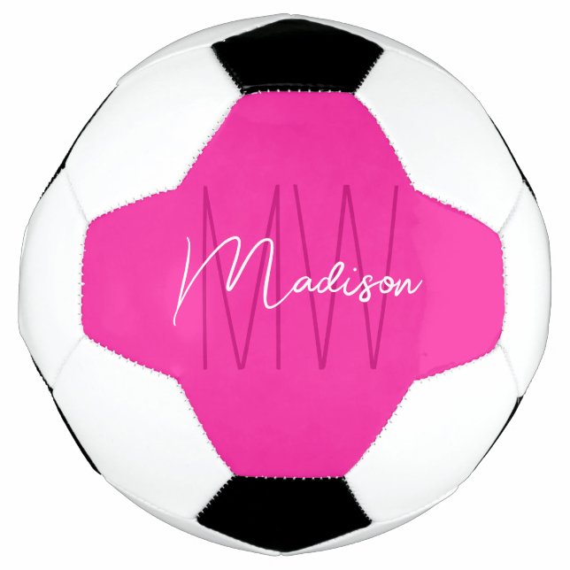 Ballon De Foot Nom Monogramme moderne Script rose (Devant)
