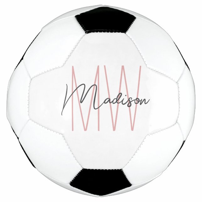Ballon De Foot Nom Monogramme moderne Script Rose blanc (Devant)