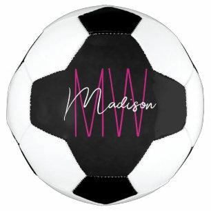 Ballon De Foot Nom Monogramme moderne Script Rose noir