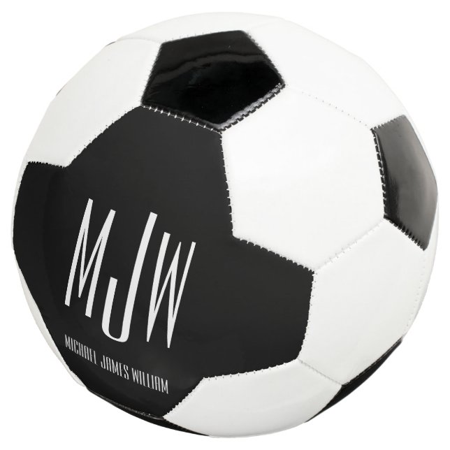 Ballon De Foot Nom Monogramme personnalisé Noir moderne (3/4)