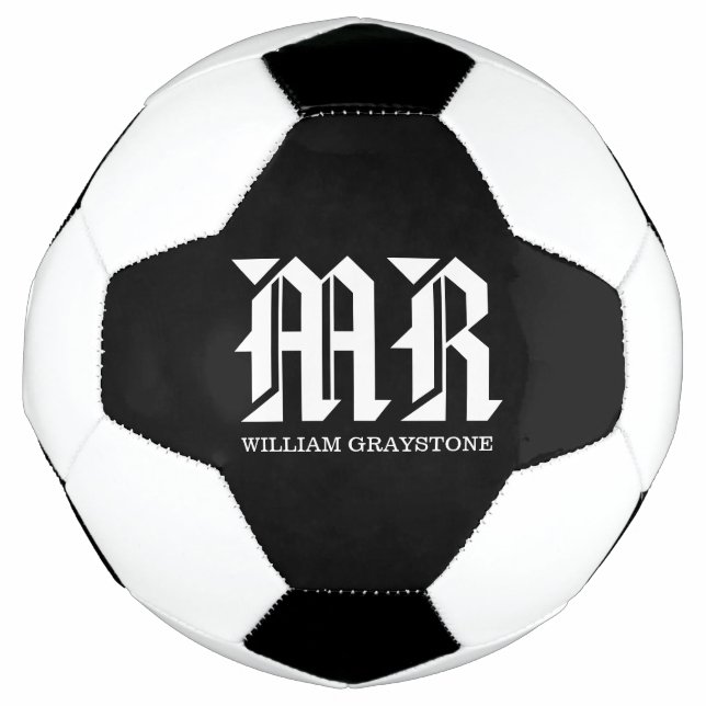 Ballon De Foot Nom noir et blanc Monogramme MR. (Devant)