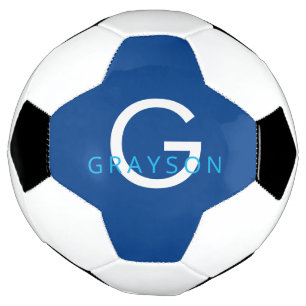 Ballon De Foot Nom personnalisé bleu et monogramme de lettre imp