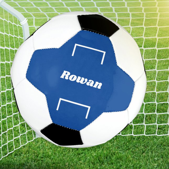 Ballon De Foot Nom personnalisé Kids Blue Modern Cool Football (A personalized blue and white football (soccer ball) with goals design)
