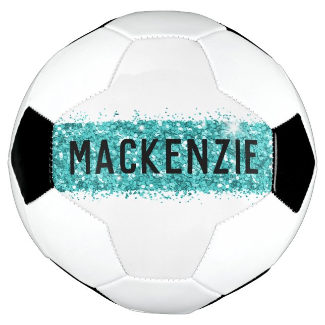 Ballon De Foot Nom personnalisé turquoise du monogramme de bande (Tourné)