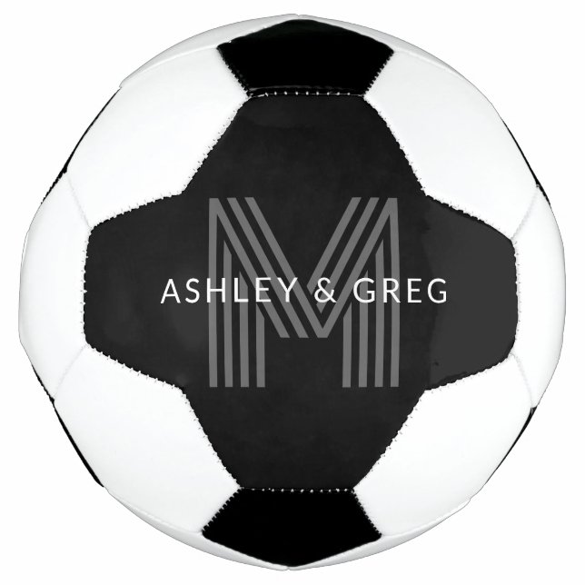 Ballon De Foot Nom rétro moderne / monogramme éditable noir et gr (Devant)