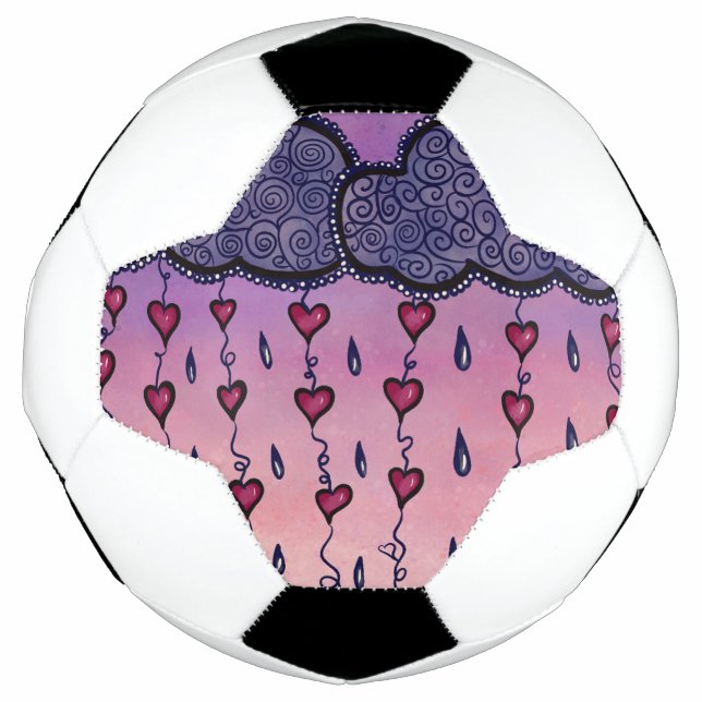 Ballon De Foot Nuages mignons, coeurs et gouttes de pluie (Devant)