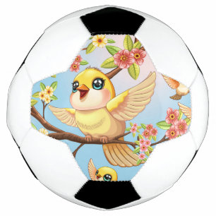 Ballon De Foot Oiseaux mignons et heureux parmi les fleurs du pri