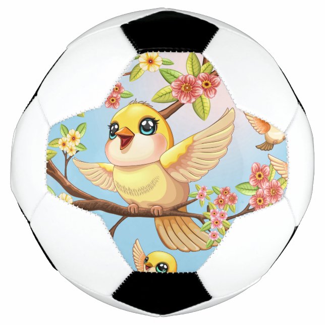 Ballon De Foot Oiseaux mignons et heureux parmi les fleurs du pri (Devant)