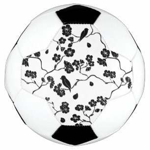 Ballon De Foot Oiseaux Motifs noirs et blancs sur les fleurs de c