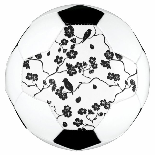 Ballon De Foot Oiseaux Motifs noirs et blancs sur les fleurs de c (Devant)