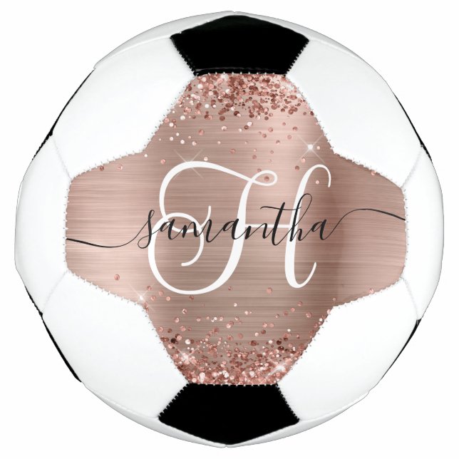 Ballon De Foot Pailleté Rose Gold Glam Monogrammé (Devant)