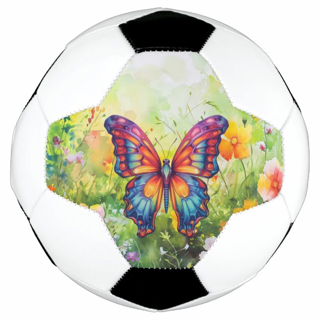 Ballon De Foot Papillon Bleu Orange ailes (Devant)