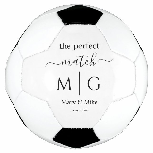 Ballon De Foot Perfect Match Monogrammed Couple Name White (Devant)