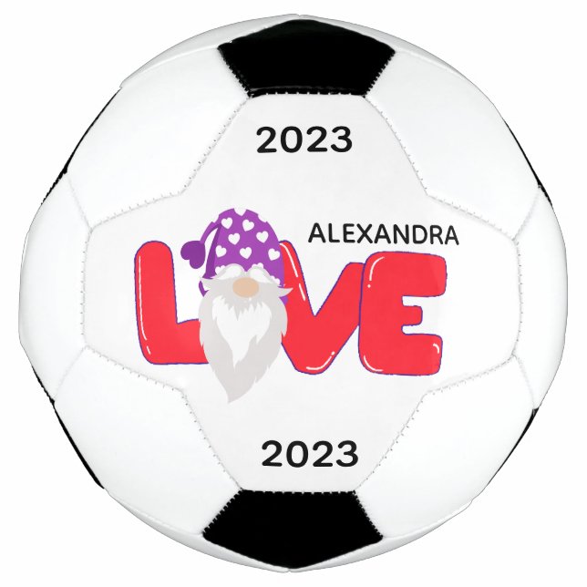 Ballon De Foot Personnaliser Amour Gnome Coeur Rouge Violet Socce (Devant)