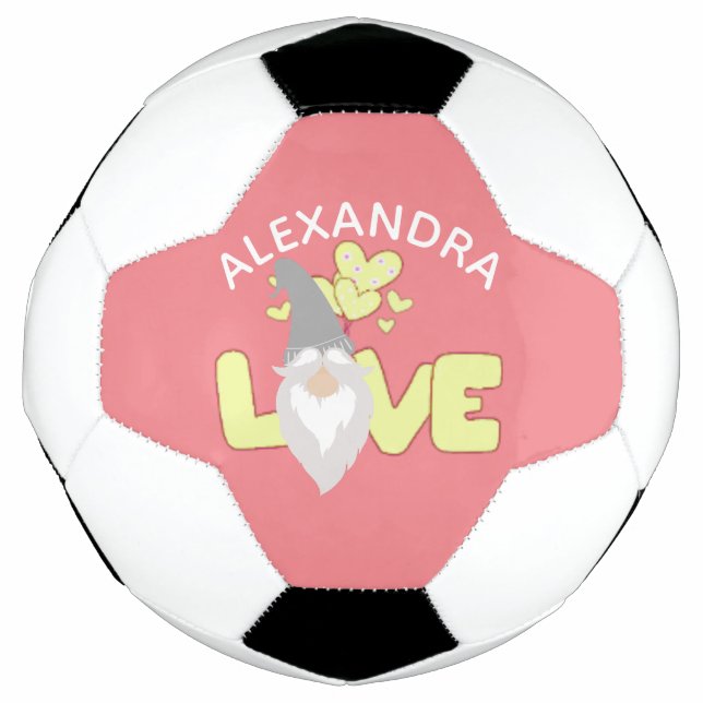 Ballon De Foot Personnaliser L'Amour Gnome Coeur Jaune Et Gris (Devant)