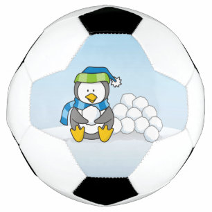 Ballon De Foot Petit pingouin assis avec des boules de neige