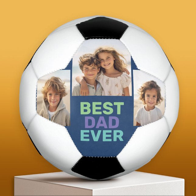Ballon De Foot Photo Collage - Meilleur Papa Jamais - Bleu Bleu B (Custom Soccer Ball)