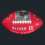 Ballon De Foot Photo moderne Red Happy Birthday Kids<br><div class="desc">Red Happy Birthday Kids Photo Football moderne. Football d'anniversaire avec texte d'anniversaire heureux, nom personnalisé, âge, année et photo sur un arrière - plan rouge. Deux boules de football sont de chaque côté. Customisez le numéro d'âge, nommez et ajoutez votre photo préférée. Vous pouvez customiser ou effacer n'importe quel texte...</div>