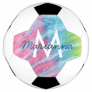 Ballon De Foot Pink Turquoise Tie Dye Nom et initiale personnalis