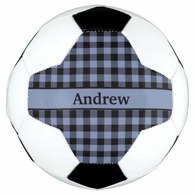 Ballon De Foot Plaid noir et bleu, Plaid de Buffalo (Devant)