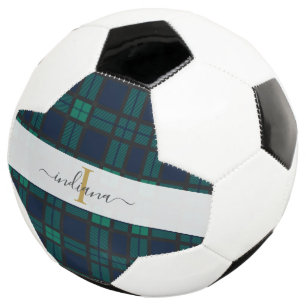 Ballon De Foot Plaid Tartan Classique Monogramme Nom Script