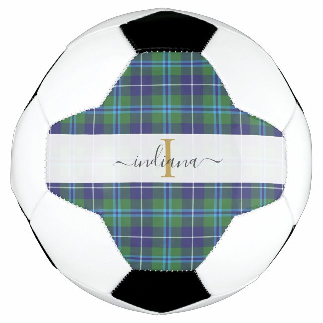 Ballon De Foot Plaid Tartan Monogramme Classique Nom Script (Devant)