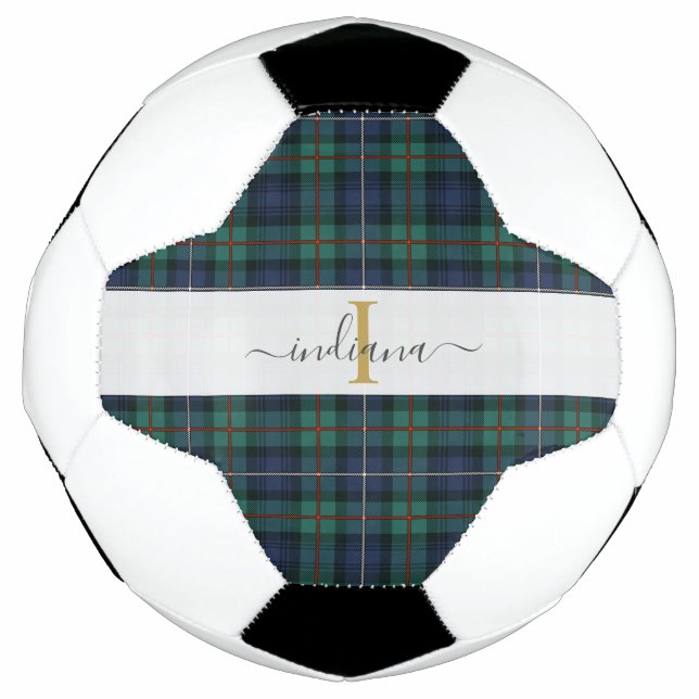 Ballon De Foot Plaqué Tartan Monogramme Nom Initial Féminin (Devant)