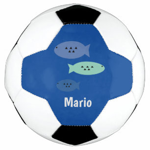 Ballon De Foot Poisson bleu Monogramme Nom Boule de football