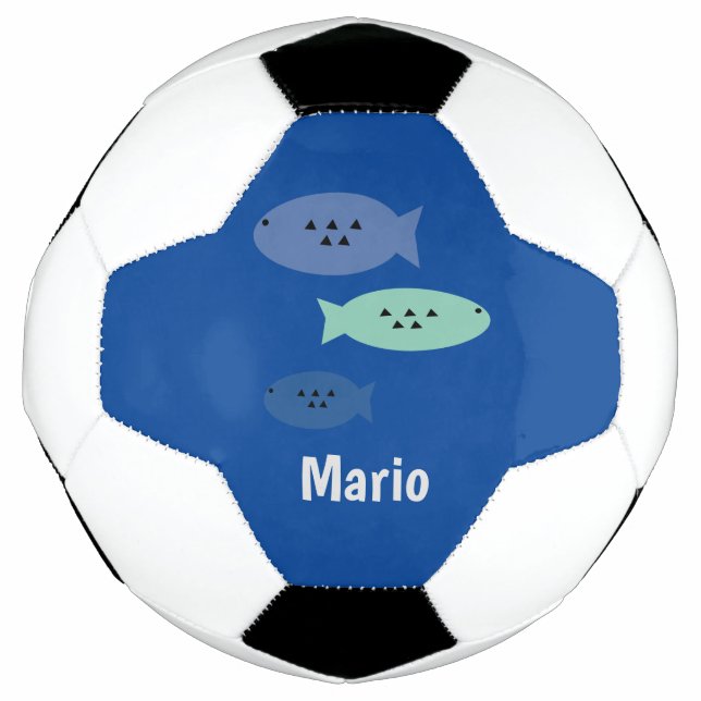 Ballon De Foot Poisson bleu Monogramme Nom Boule de football (Devant)