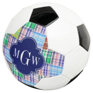Ballon De Foot Preppy Patchwork Madras Navy Quatrefoil Monogramme
