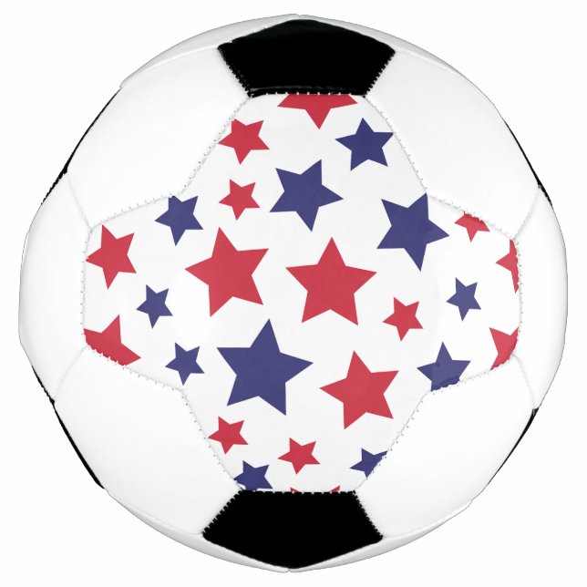 Ballon De Foot Red and Blue Stars, 4th of July, White Background (Devant)