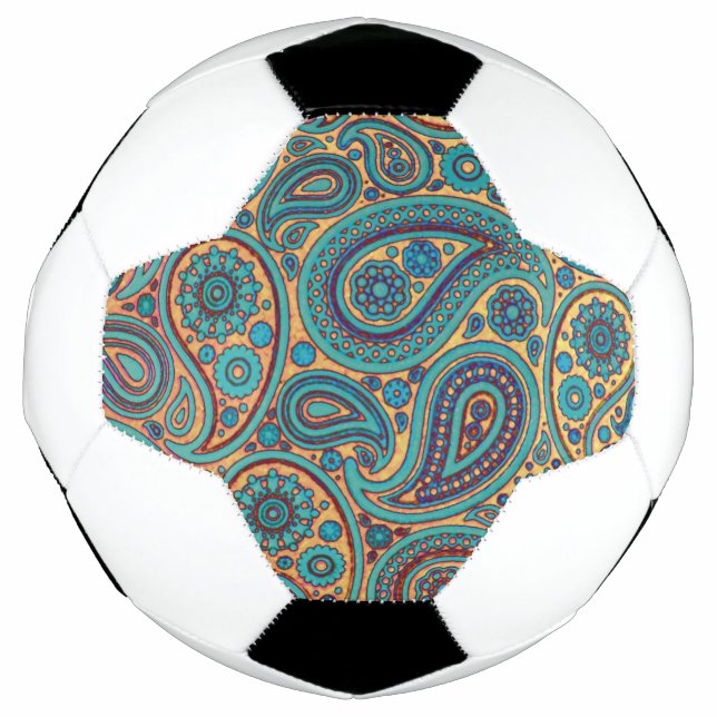 Ballon De Foot Retro Turquoise Arc-en-ciel motif Paisley (Devant)