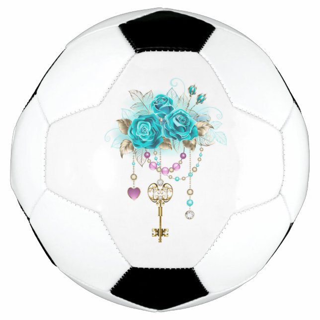 Ballon De Foot Roses turquoise avec touches (Devant)