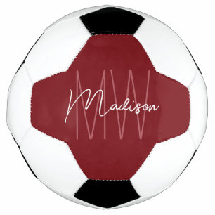 Ballon De Foot Rouge écriture de nom de monogramme moderne