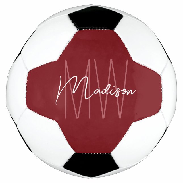 Ballon De Foot Rouge écriture de nom de monogramme moderne (Devant)