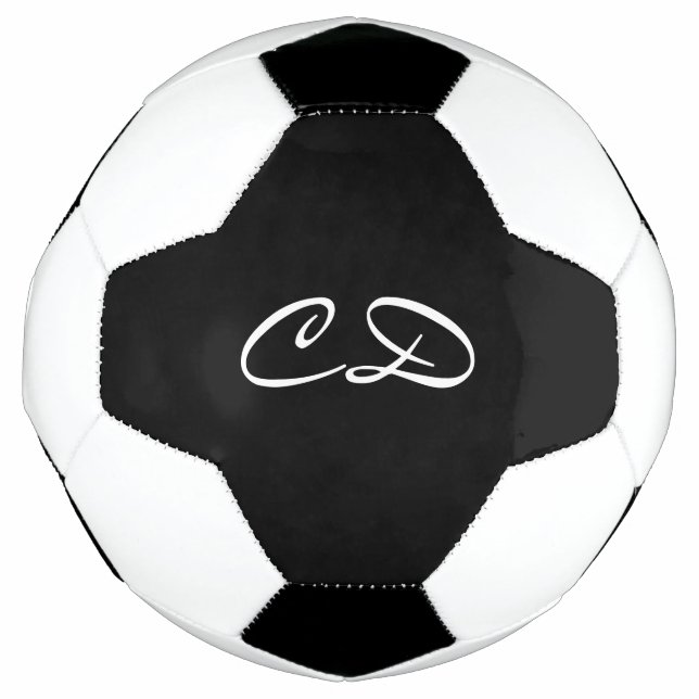 Ballon De Foot Script noir blanc monogramme initiales (Devant)