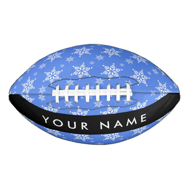 Ballon De Foot Snowflakes blanc, Bleu, Votre nom, Personnaliser (Devant)