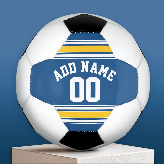 Ballon De Foot Sports Jersey Blue and Yellow Stripes Nom Numéro (Custom Soccer Ball)