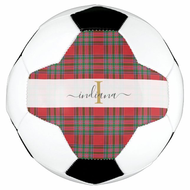 Ballon De Foot Tartan rustique monogrammé Nom Girly (Devant)