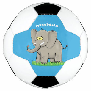 Ballon De Foot Un joli éléphant drôle avec un oiseau sur le tronc