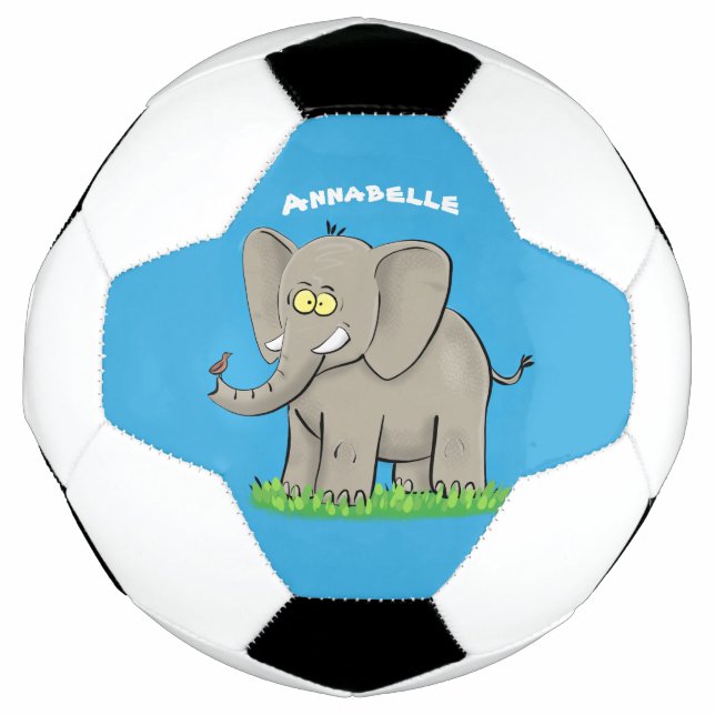 Ballon De Foot Un joli éléphant drôle avec un oiseau sur le tronc (Devant)