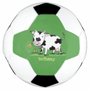 Ballon De Foot Vache mignonne en vert dessin animé sur le terrain